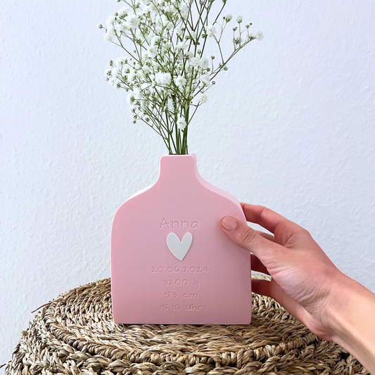 Personalisierte Blumenvase zur Geburt - Erinnerung für die Eltern