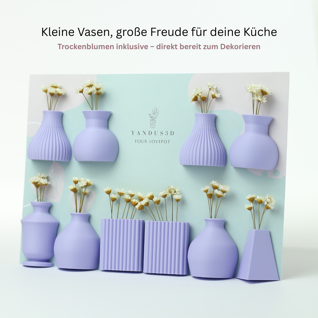Magnetische Minivasen mit Trockenblumen – 6er- oder 10er-Set