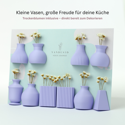 Magnetische Minivasen mit Trockenblumen – 6er- oder 10er-Set