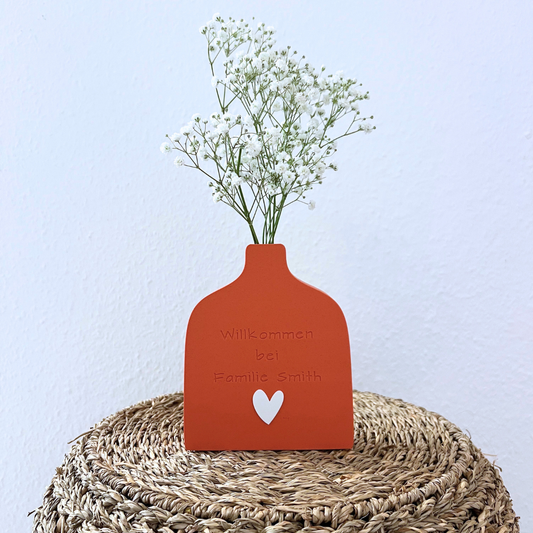 Personalisierte Blumenvase „Willkommen bei Familie …“ – Geschenk zum Einzug & für Zuhause