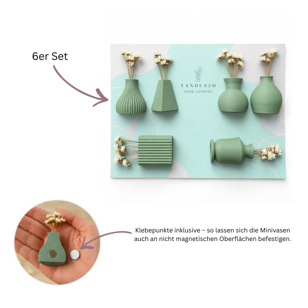 Magnetische Minivasen mit Trockenblumen – 6er- oder 10er-Set