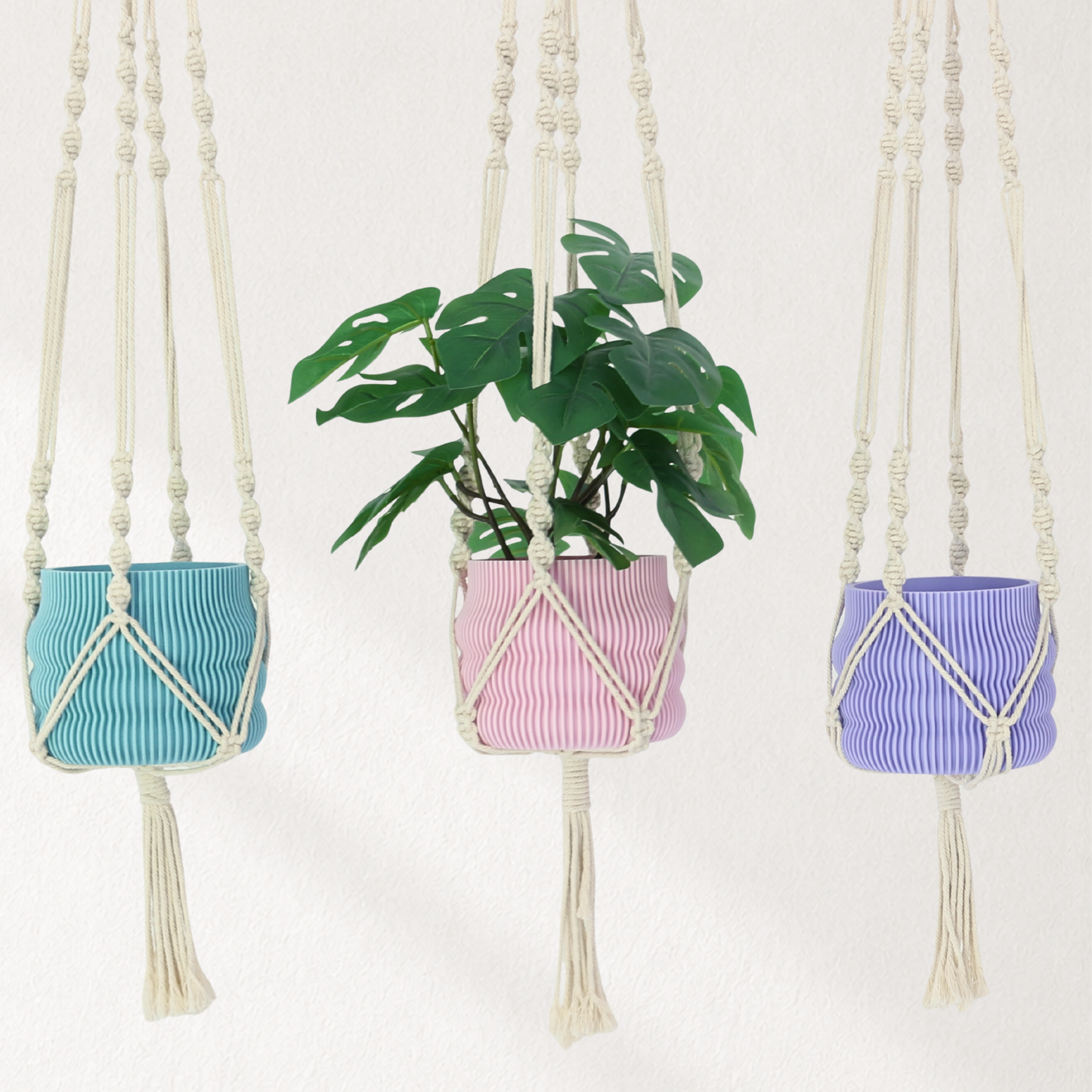 Makramee Blumenampel mit Blumentopf Wavey