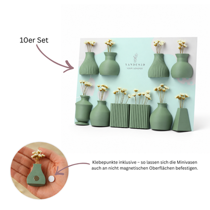 Magnetische Minivasen mit Trockenblumen – 6er- oder 10er-Set