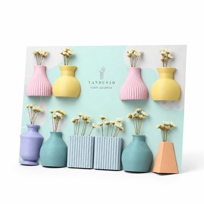 Bunte magnetische Minivasen mit Trockenblumen – 6er- oder 10er-Set