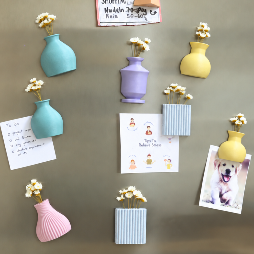 Bunte magnetische Minivasen mit Trockenblumen – 6er- oder 10er-Set