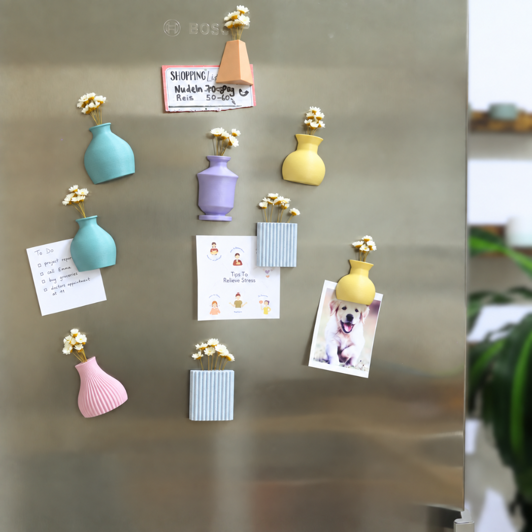 Bunte magnetische Minivasen mit Trockenblumen – 6er- oder 10er-Set